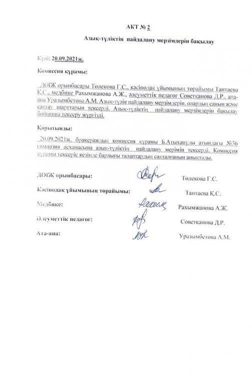 АКТ. Азық түліктің  пайдалану мерзімдерін бақылау.