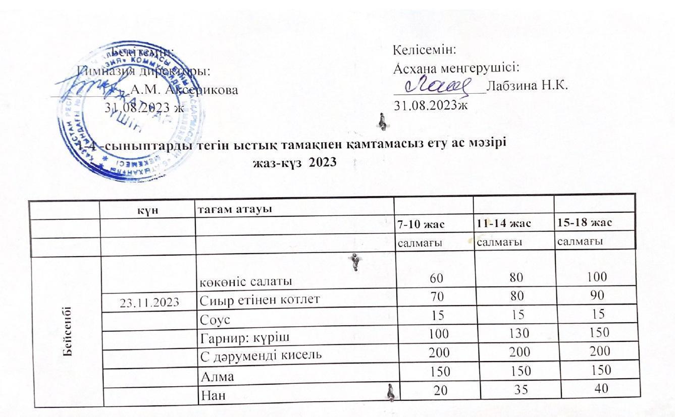 Ас мәзірі 23.11.2023