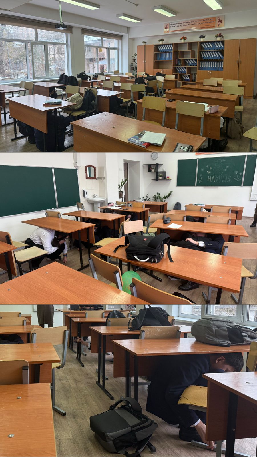 1 наурыз-Дүниежүзілік Азаматтық қорғаныс күніне гимазияда сейсможаттығу өткізілді.